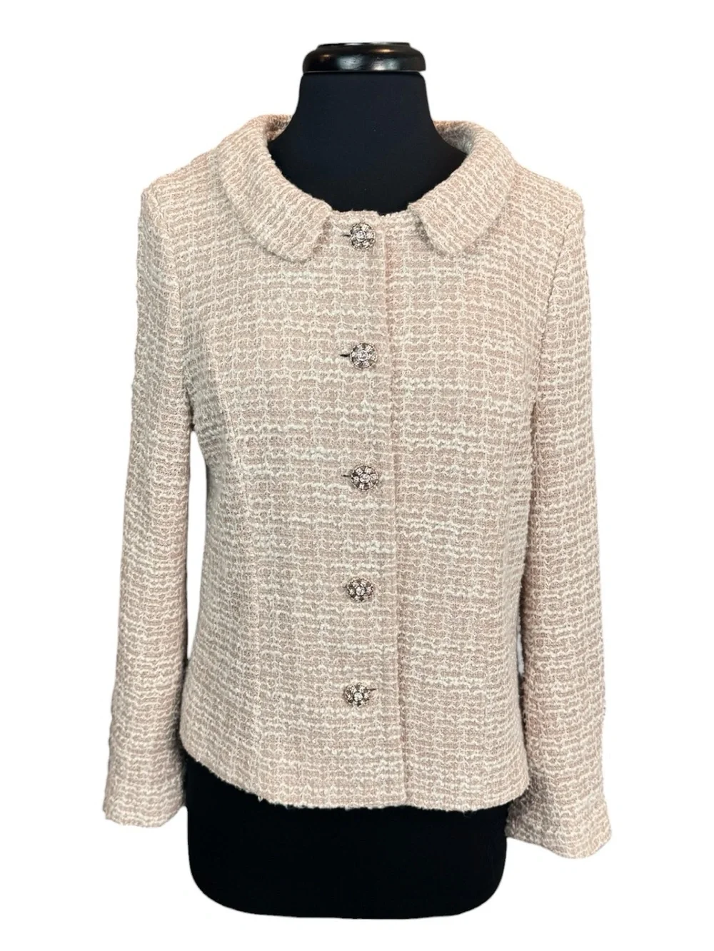 Adrianna Papell Dusty Rose Ivory Textured Tweed Blazer Women’s Size Medium